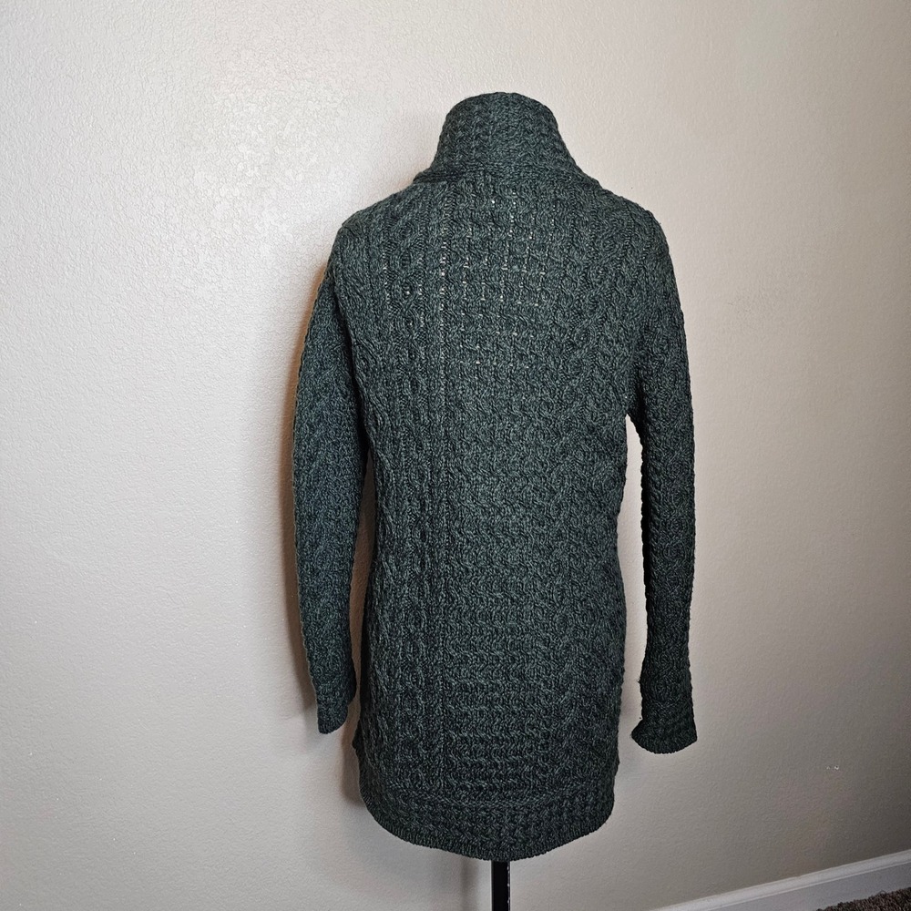 NWOT Aran Crafts Irish Merino Wool Side Zip Cardigan Sweater Coat Green Small - Picture 6 of 9